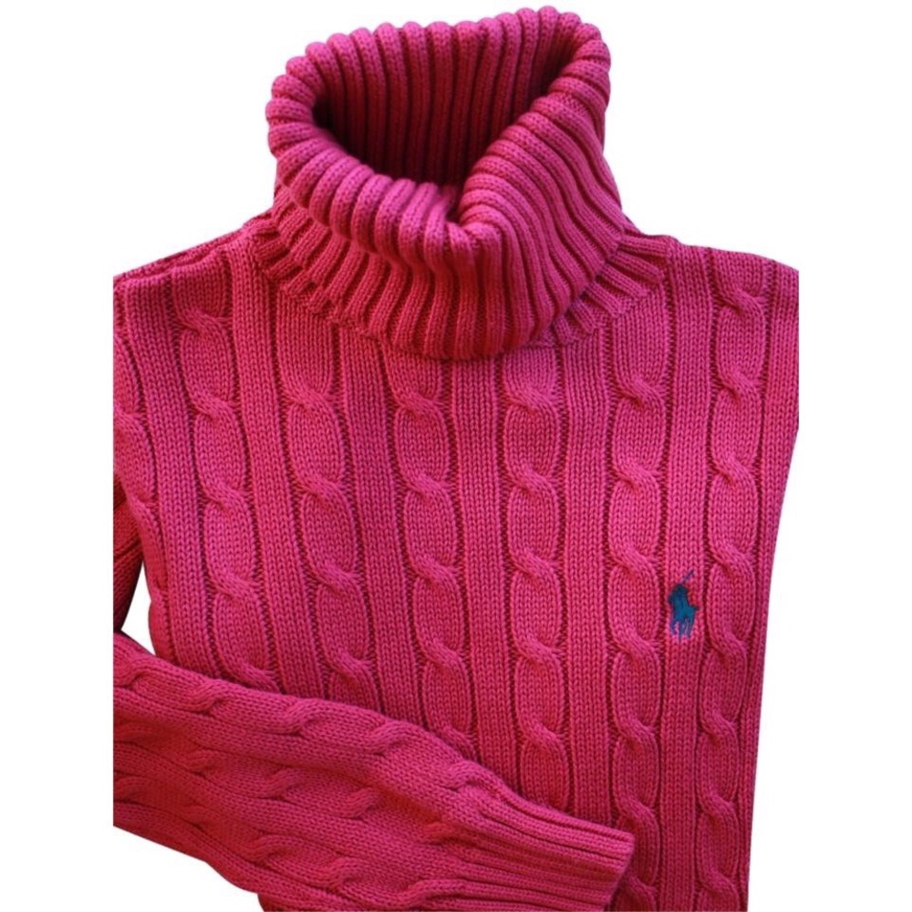 Pink Ralph Lauren Cable Knit TurtleNeck Sweater